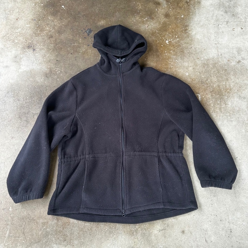 Woolrich Fleece Jacket Womens XL Black Excellent Hooded Full Zip Made In USA
